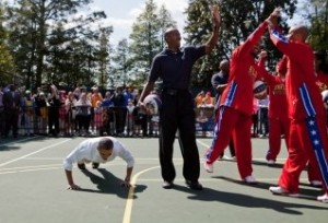 Photo: Pete Souza/White House -- President Obama did some push ups as part of a "Shoot for Strength" game at the Easter Roll 2012 at the White House April 9, 2012
