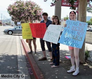 Photo: FLLewis/Media City  G -- Protesters spread anti-Hobby Lobby message in Burbank July 12, 2014