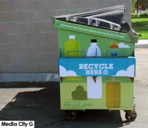 Photo: FLLewis /Media City G -- Side view of new recycle bin in the parking lot of the Verdugo Park Recreation Center on West Verdugo Ave. in Burbank September 7, 2016