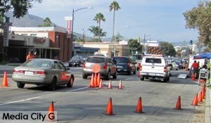 Photo: FLLewis/Media City G -- Roadside survey conducted by State Bureau of Automotive Repair on West Olive Avenue in Burbank  July 28, 2014
