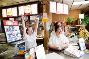 Photo: Pete Souza/White House -- Restaurant staff celebrated when President Barack Obama stopped for lunch at Rudy's Hot Dog in Toledo, Ohio, June 3, 2011