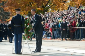 Photo: Pete Souza/White House -- President Barack Obama observes Veterans Day at the Tomb of the Unknown Soldiers Arlington National Cemetery, Arlington, Virginia November 11, 2011