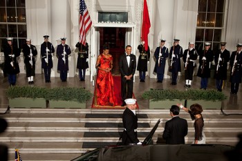 Photo: Chuck Kennedy/White House --President Barack Obama and First Lady Michelle Obama welcome President Hu Jintao of China to the White House for a State Dinner January 19, 2011 