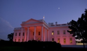 Photo: Lawrence Jackson/White House -- The White House bathed in pink light in honor of Breast Cancer Awareness, October 14, 2010
