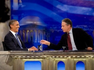Photo: Pete Souza/White House -- President Obama shared a light moment with"The Daily Show" Host, Jon Stewart, during a taping in Washington DC, October 27, 2010