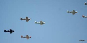 Photo: Terje "Terry" Canavarro/Freelance Photog -- A flyover of vintage planes at Forest Lawn Hollywood Hills during Memorial Day service May 2, 2012
