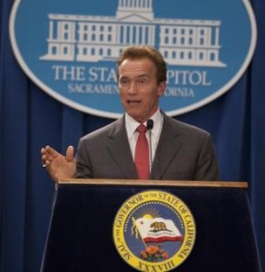 Photo: http://gov.ca.gov website -- California Governor Schwarzenegger holds news conference to discuss the passing of the budget in Sacramento 10/08/10