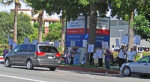 Photo: FLLewis/Media City G -- SEIU-UHW picketers demonstrated in front of Providence Saint Joseph Medical Center in Burbank June 19, 2012