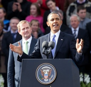 Photo: Lawrence Jackson/White House -- President Obama addressed a huge crowd at College Green in Dublin, Ireland. Standing behind Obama, Ireland's Prime Minister or Taoiseach, Enda Kenny. May 23, 2011