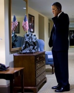 Photo: Pete Souza/White House -- President Obama speaks on the phone with Arizona Governor Jan Brewer about the deadly shooting in Tucson today January 8, 2011