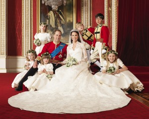 Photo: Hugo Burnand/The British Monarchy -- The just married Duke and Duchess of Cambridge posed for a photo with some of the wedding attendants in the Throne Room of Buckingham Palace April 29, 2011 
