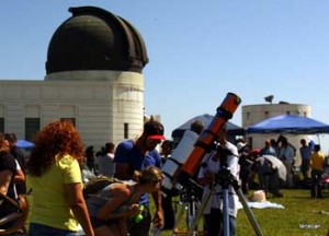 Photo: Terje "Terry" Canavarro/Freelance Photog -- Skywatchers gathered around telescopes for a look at the rare annular solar eclipse at Griffith Park Observatory May 20, 2012