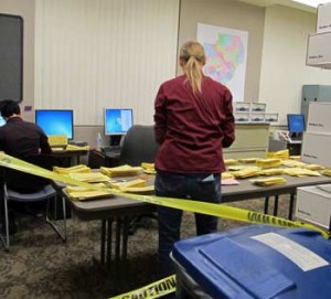 Photo: FLLewis MediaCity G -- Sorting and verifying of ballots took place in a back room of the city clerk's office on Election Night Burbank February 26, 2013