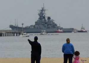 Photo: Terje "Terry" Canavarro --- Spectators watched the USS Iowa being towed ito Los Angeles Harbor June 2, 2012