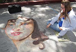 Photo: FLLewis/Media City G -- Street painter Theresa Knopf Morgan demonstrated her talent at the Downtown Burbank ARTS Festival in Burbank April 14, 2012