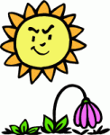 Clip art of sun turning on the heat and causing flower to wilt.